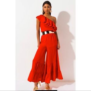 NWT Akira Red Ruffled Jumpsuit